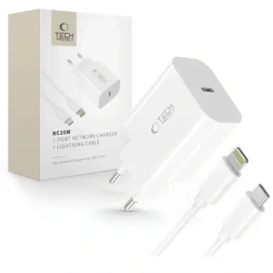 Kup Tech-Protect NC20W încărcător de rețea USB-C 1-port PD 20W + cablu Lightning alb - THP4067 - {ean13} - Sklep Home Screen