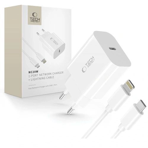 Kup Ładowarka sieciowa Tech-Protect NC20W 1-port USB-C Network Charger PD 20W + Lightning Cable White - THP4067 - {ean13} - Sklep Home Screen