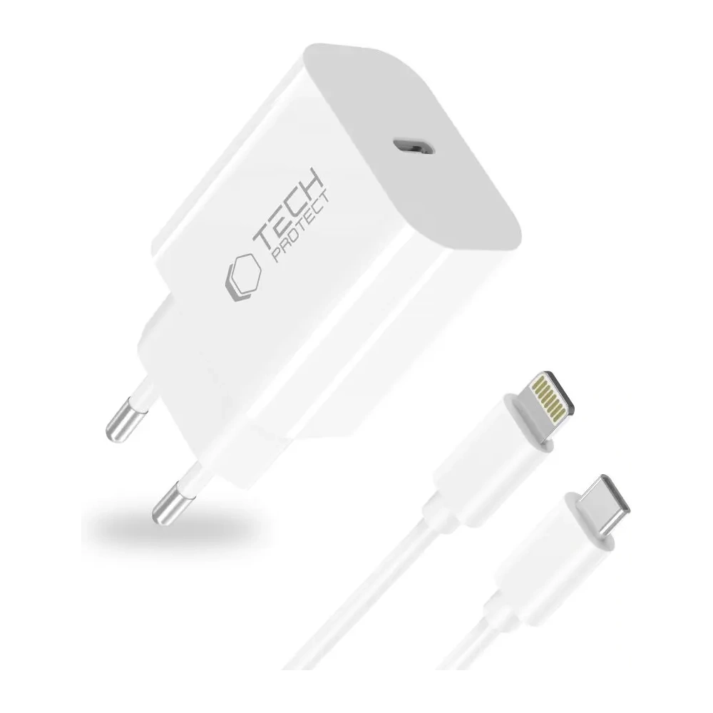 Ładowarka sieciowa Tech-Protect NC20W 1-port USB-C Network Charger PD 20W + Lightning Cable White