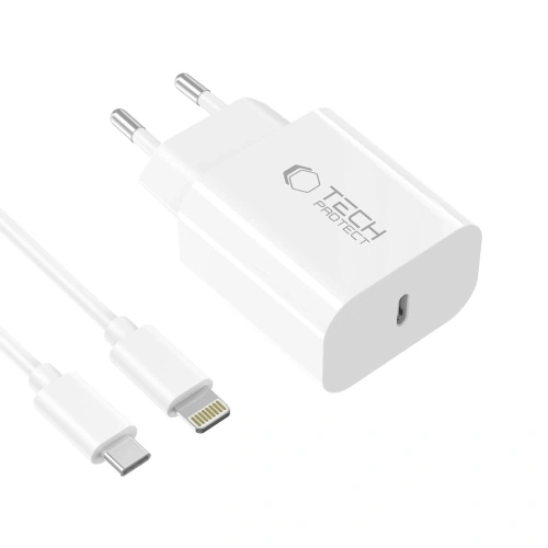 Kup Ładowarka sieciowa Tech-Protect NC20W 1-port USB-C Network Charger PD 20W + Lightning Cable White - THP4067 - {ean13} - Sklep Home Screen