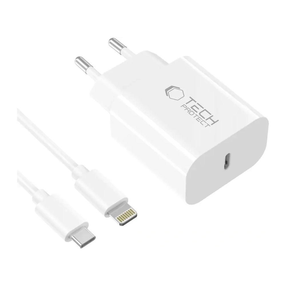 Ładowarka sieciowa Tech-Protect NC20W 1-port USB-C Network Charger PD 20W + Lightning Cable White