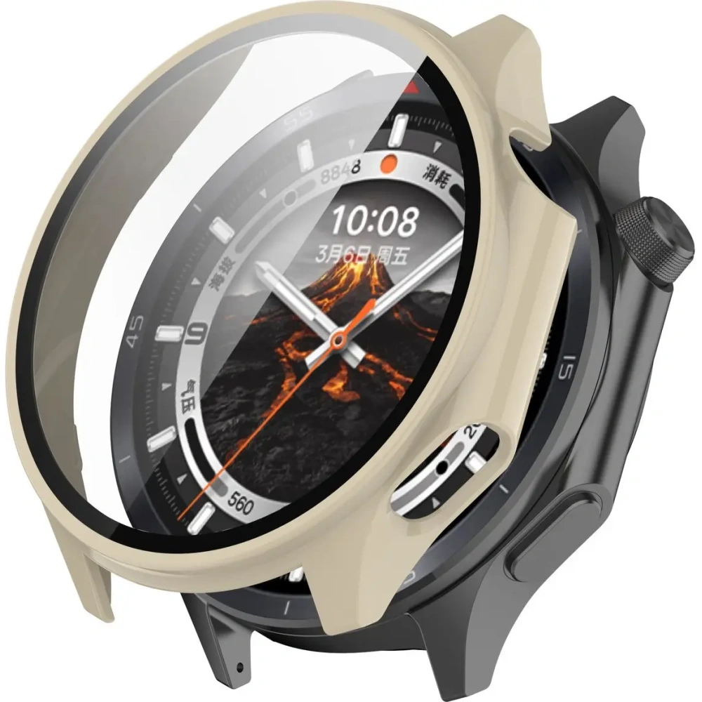 Etui ze szkłem do zegarka Bizon Case+Glass Watch do OnePlus Watch 3 / Oppo Watch X2 beżowe