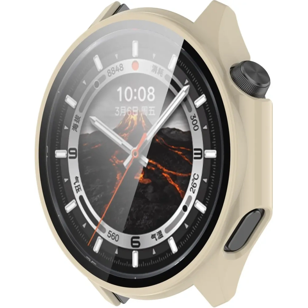 Etui ze szkłem do zegarka Bizon Case+Glass Watch do OnePlus Watch 3 / Oppo Watch X2 beżowe