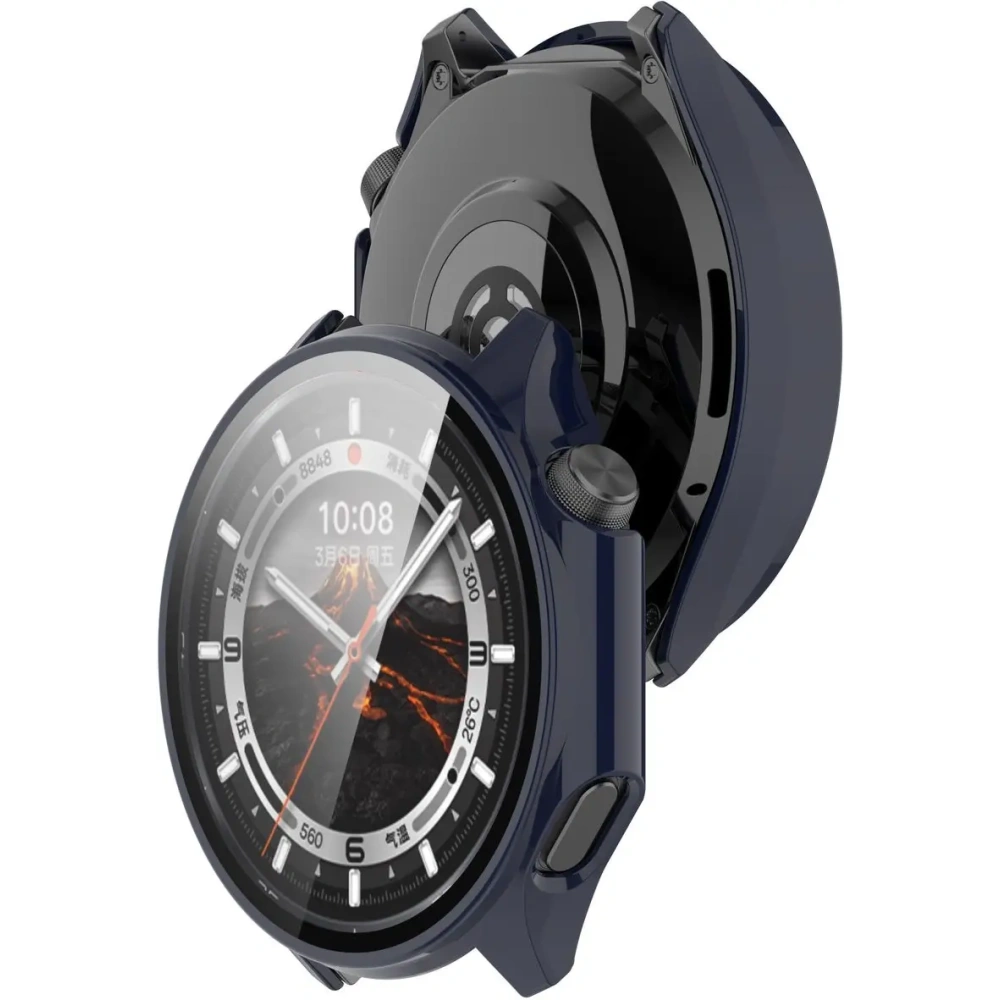 Etui ze szkłem do zegarka Bizon Case+Glass Watch do OnePlus Watch 3 / Oppo Watch X2 niebieskie
