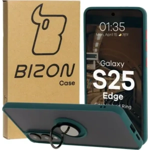 Bizon Case Hybrid Ring Samsung Galaxy S25 Edge smoky with a dark green frame