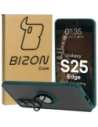 Etui z uchwytem na palec Bizon Case Hybrid Ring do Samsung Galaxy S25 Edge przydymione z ciemnozieloną ramką