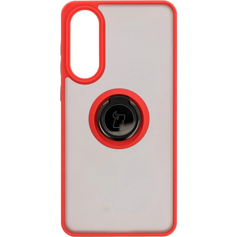 Etui z uchwytem na palec Bizon Case Hybrid Ring do Samsung Galaxy S25 Edge przydymione z czerwoną ramką
