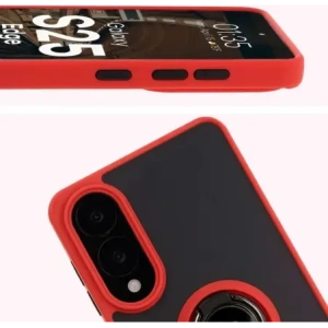 Kup Etui z uchwytem na palec Bizon Case Hybrid Ring do Samsung Galaxy S25 Edge przydymione z czerwoną ramką - BIZ8879 - {ean13} - Sklep Home Screen