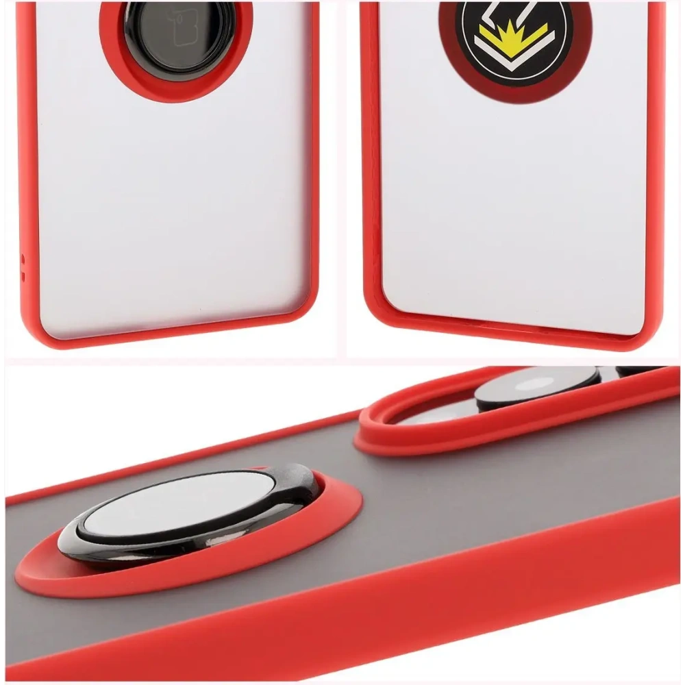 Etui z uchwytem na palec Bizon Case Hybrid Ring do Samsung Galaxy S25 Edge przydymione z czerwoną ramką