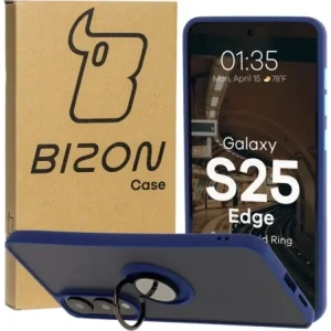 Bizon Case Hybrid Ring Samsung Galaxy S25 Edge smoky with a dark blue frame