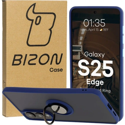 Buy Bizon Case Hybrid Ring Samsung Galaxy S25 Edge smoky with a dark blue frame - BIZ8880 - {ean13} - Home Screen Store Europe