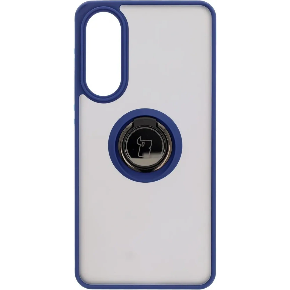 Etui z uchwytem na palec Bizon Case Hybrid Ring do Samsung Galaxy S25 Edge przydymione z granatową ramką