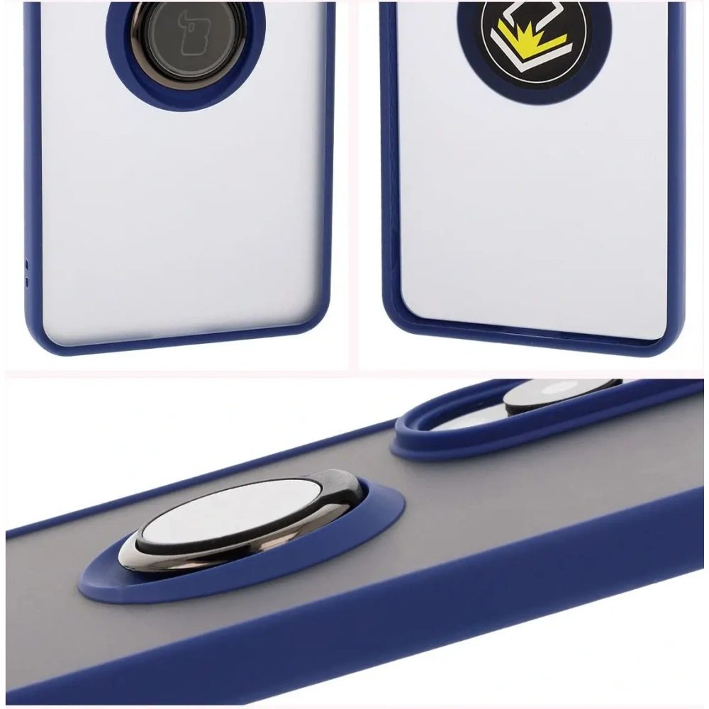 Etui z uchwytem na palec Bizon Case Hybrid Ring do Samsung Galaxy S25 Edge przydymione z granatową ramką