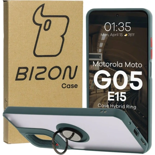 Buy Bizon Case Hybrid Ring Motorola Moto G05 / E15 smoky with a dark green frame - BIZ8881 - {ean13} - Home Screen Store Europe