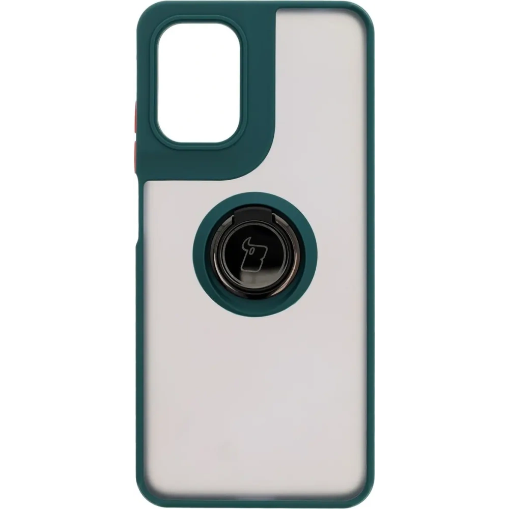 Etui z uchwytem na palec Bizon Case Hybrid Ring do Motorola Moto G05 / E15 przydymione z ciemnozieloną ramką