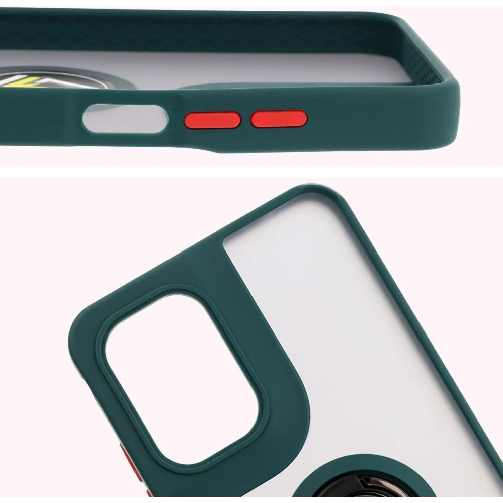 Etui z uchwytem na palec Bizon Case Hybrid Ring do Motorola Moto G05 / E15 przydymione z ciemnozieloną ramką