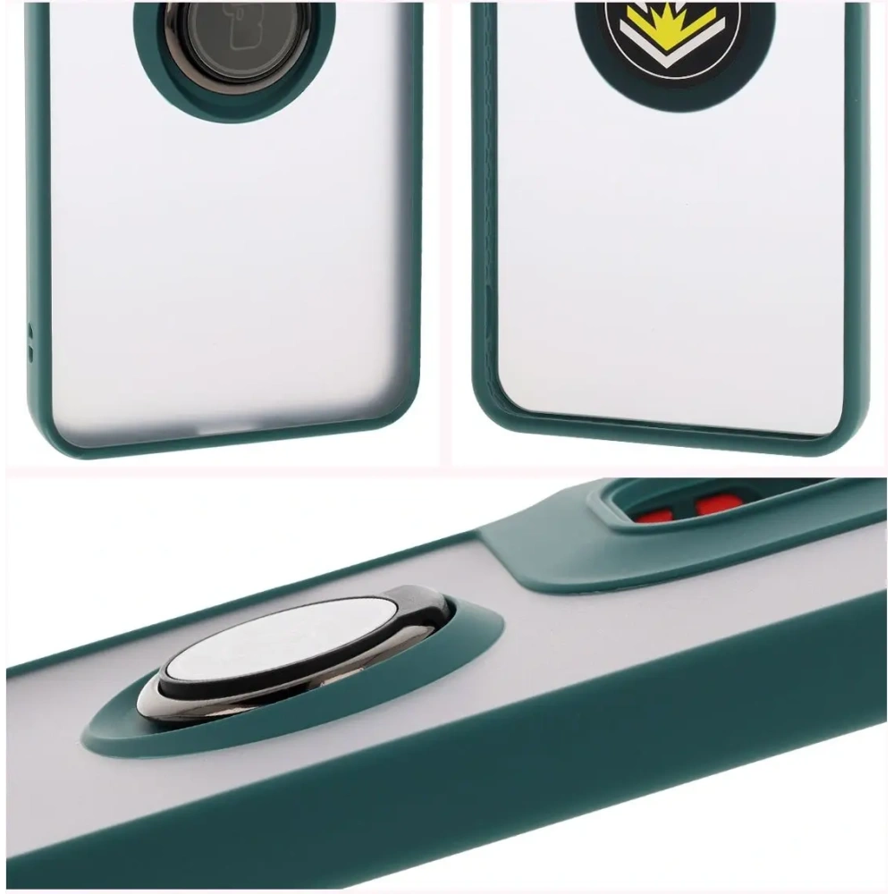 Etui z uchwytem na palec Bizon Case Hybrid Ring do Motorola Moto G05 / E15 przydymione z ciemnozieloną ramką
