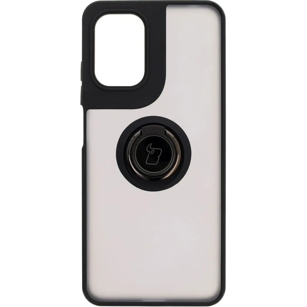 Etui z uchwytem na palec Bizon Case Hybrid Ring do Motorola Moto G05 / E15 przydymione z czarną ramką