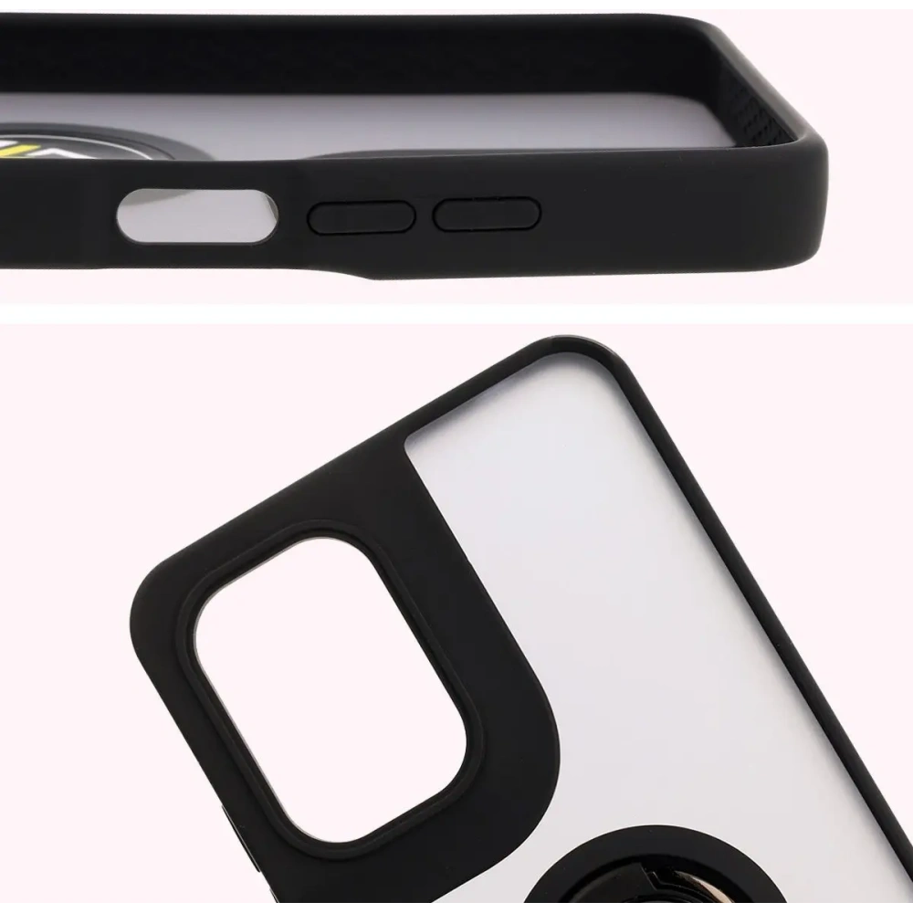 Etui z uchwytem na palec Bizon Case Hybrid Ring do Motorola Moto G05 / E15 przydymione z czarną ramką