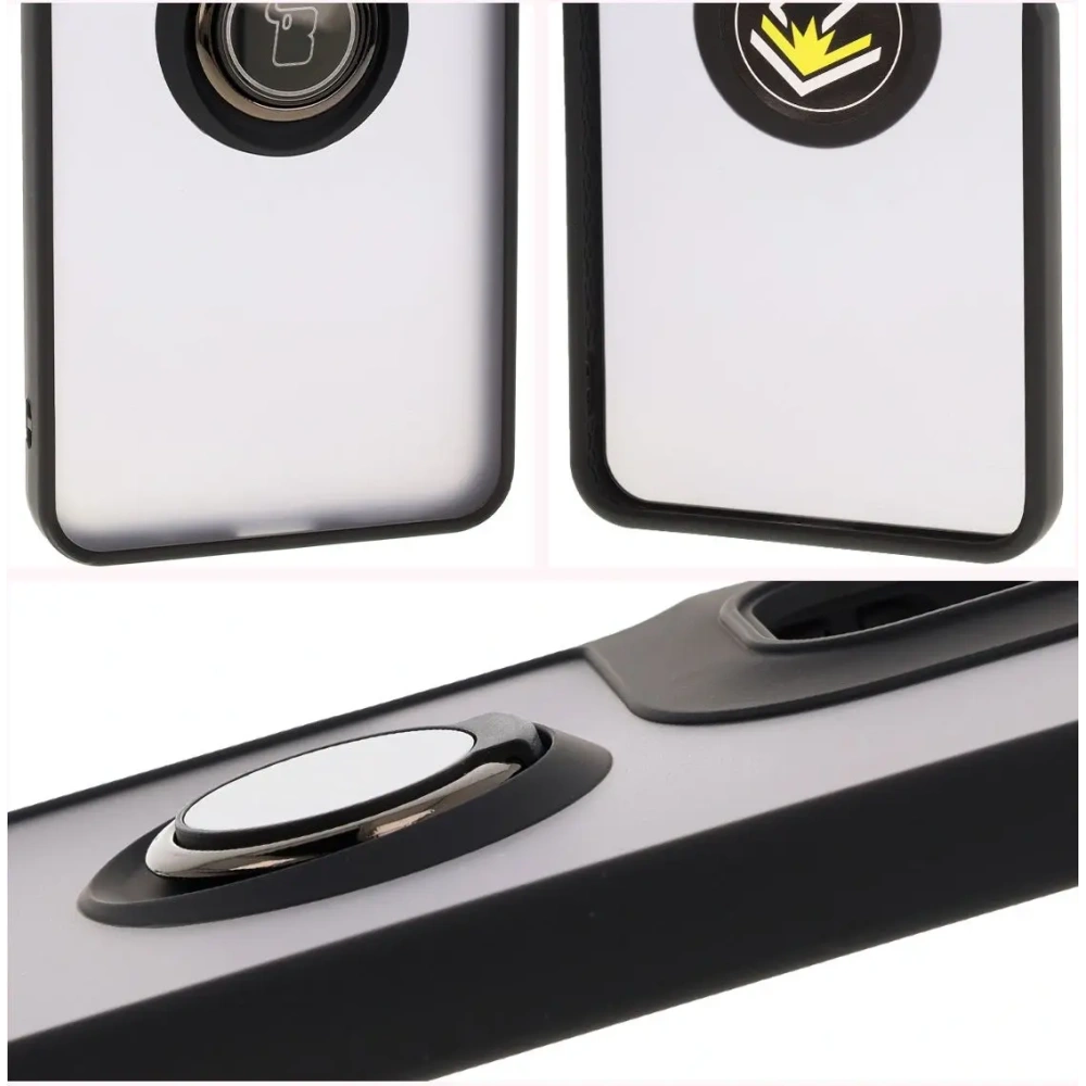 Etui z uchwytem na palec Bizon Case Hybrid Ring do Motorola Moto G05 / E15 przydymione z czarną ramką