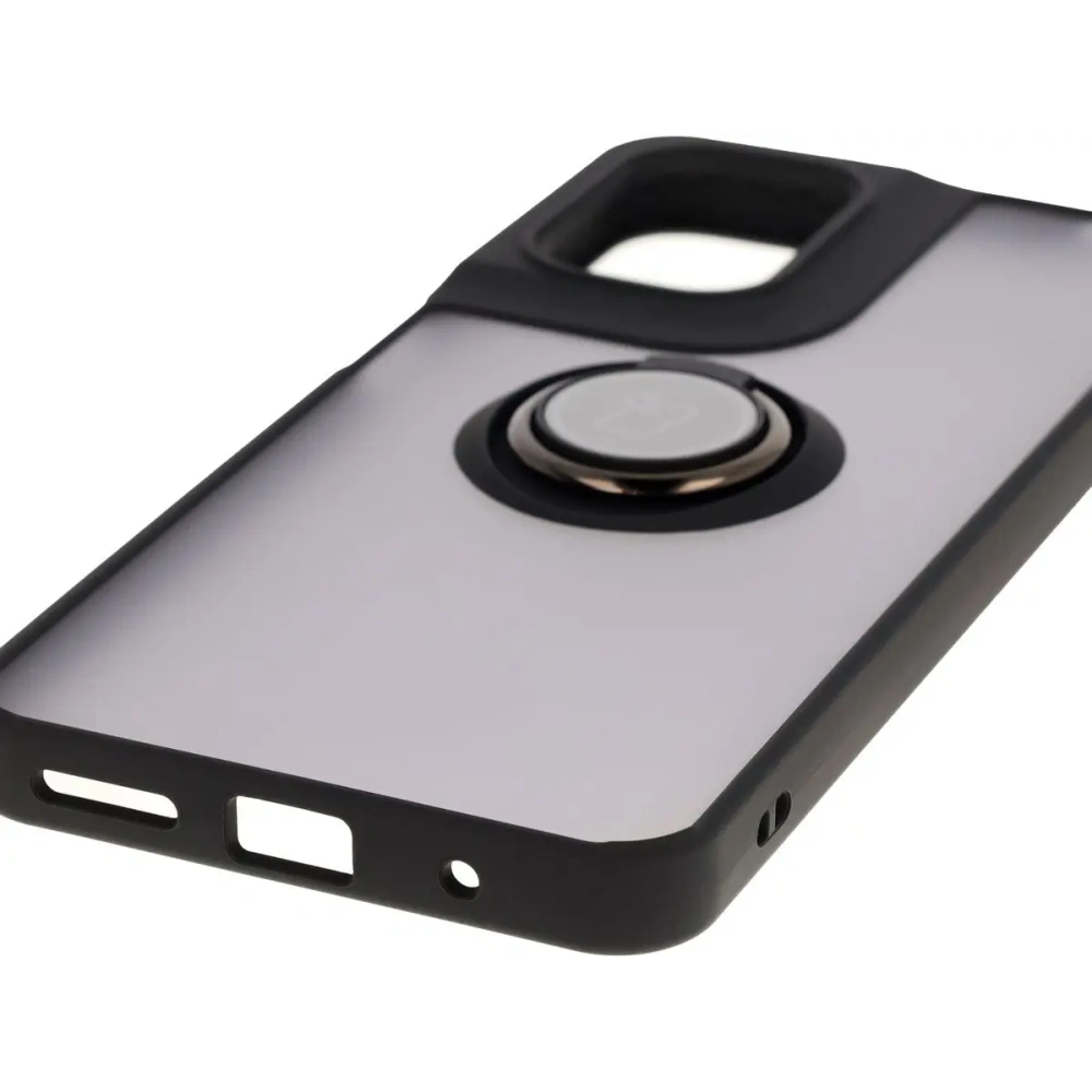 Etui z uchwytem na palec Bizon Case Hybrid Ring do Motorola Moto G05 / E15 przydymione z czarną ramką