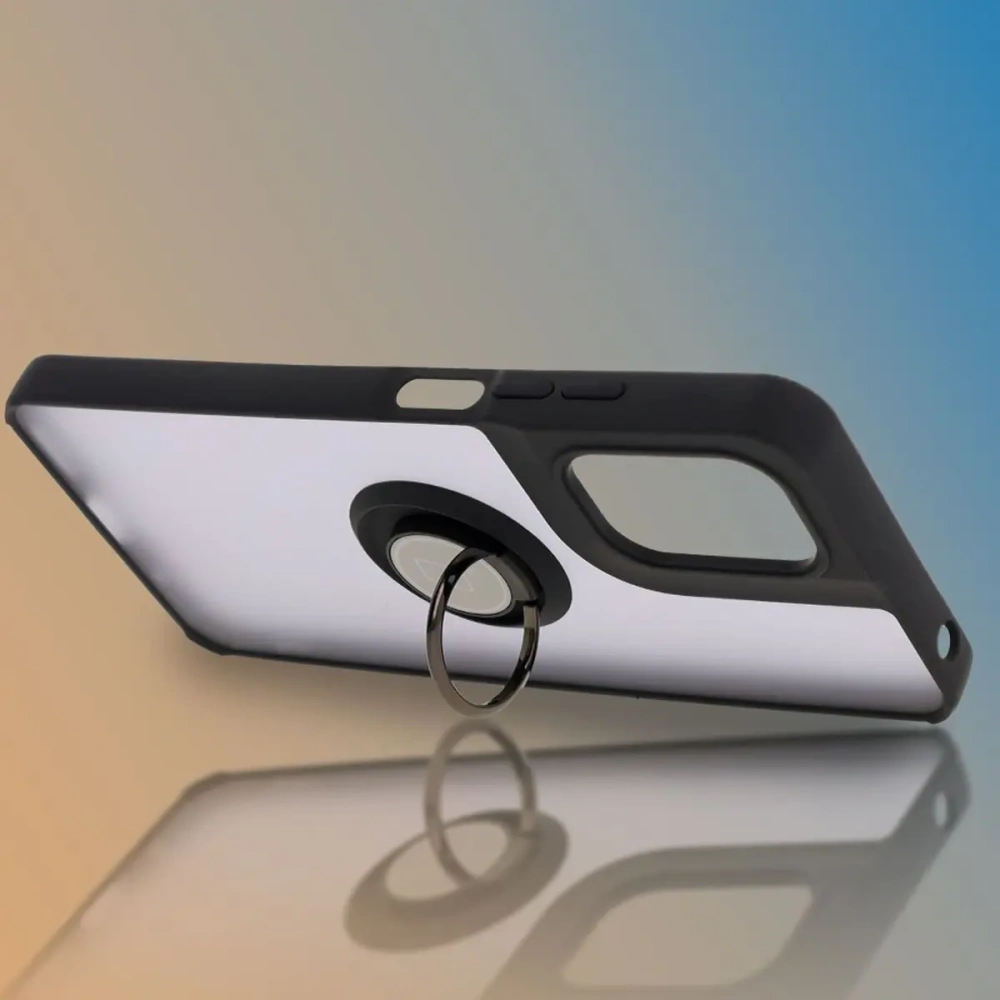 Etui z uchwytem na palec Bizon Case Hybrid Ring do Motorola Moto G05 / E15 przydymione z czarną ramką