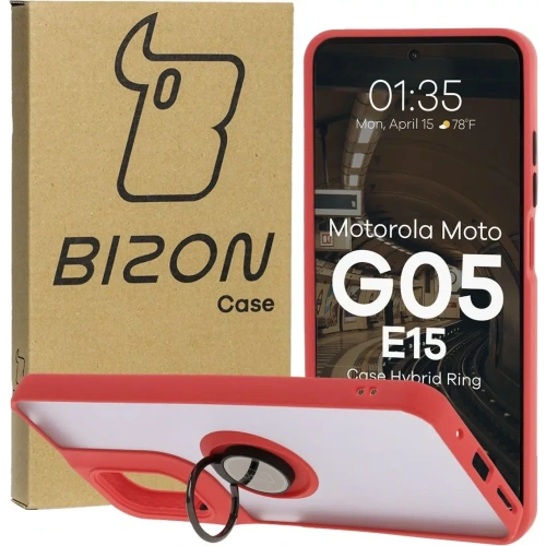 Kup Bizon Case Hybrid Ring Motorola Moto G05 / E15 fumuriu cu un cadru roșu - BIZ8883 - {ean13} - Sklep Home Screen