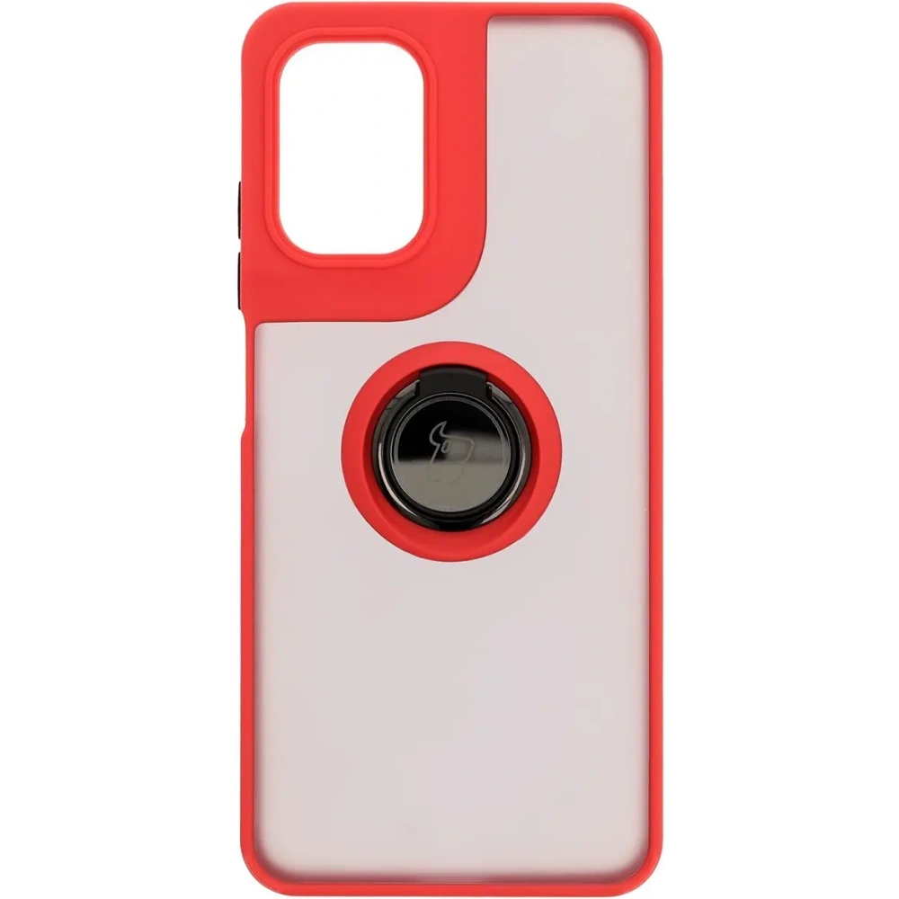 Etui z uchwytem na palec Bizon Case Hybrid Ring do Motorola Moto G05 / E15 przydymione z czerwoną ramką