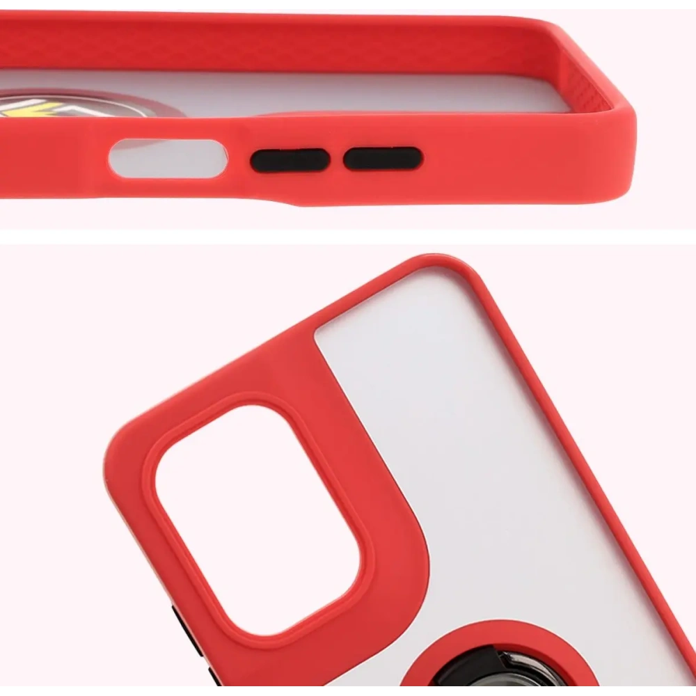 Etui z uchwytem na palec Bizon Case Hybrid Ring do Motorola Moto G05 / E15 przydymione z czerwoną ramką