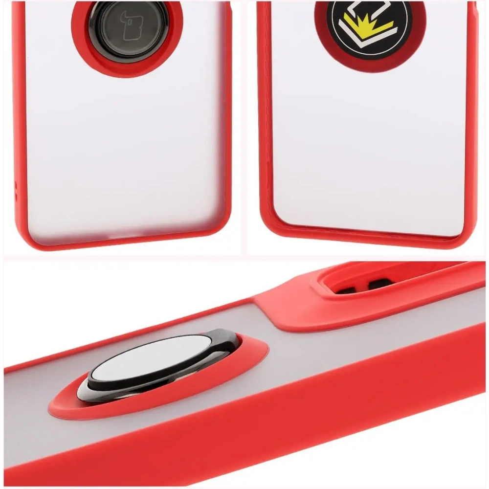 Etui z uchwytem na palec Bizon Case Hybrid Ring do Motorola Moto G05 / E15 przydymione z czerwoną ramką