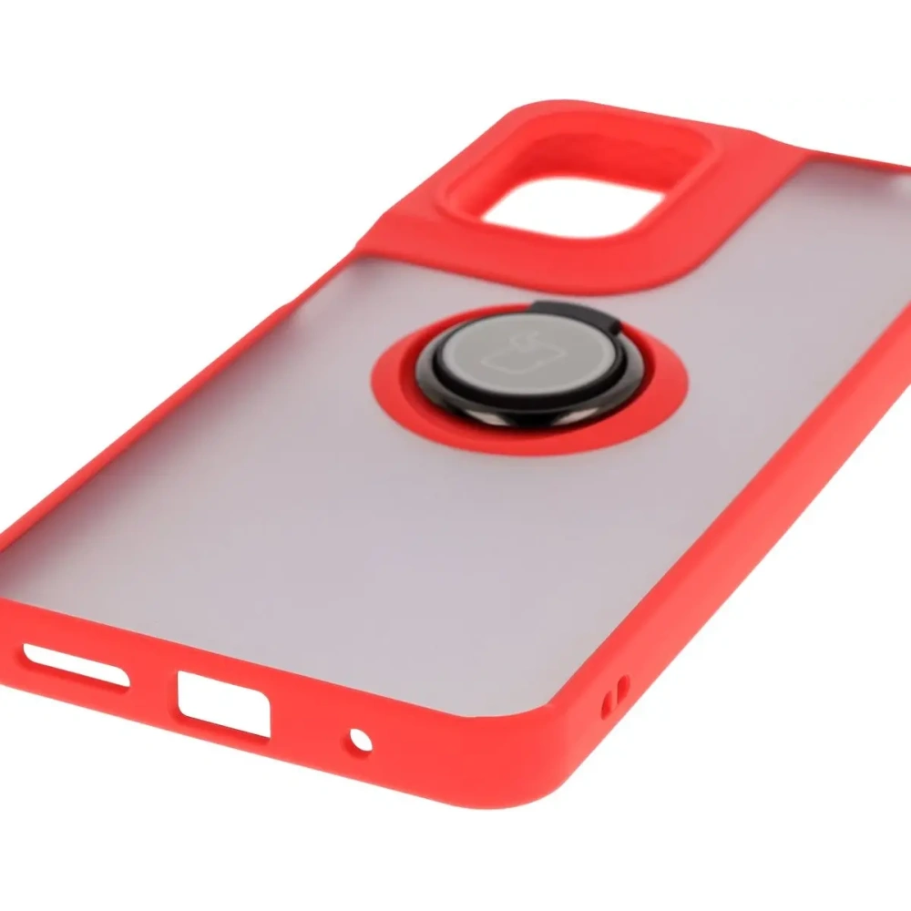 Etui z uchwytem na palec Bizon Case Hybrid Ring do Motorola Moto G05 / E15 przydymione z czerwoną ramką