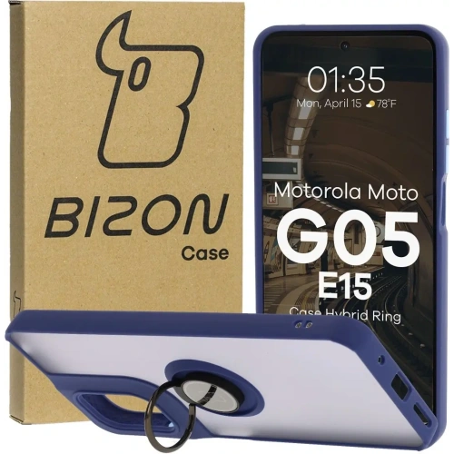 Kup Bizon Case Hybrid Ring Motorola Moto G05 / E15 fumuriu cu un cadru de culoare albastră închisă - BIZ8884 - {ean13} - Sklep Home Screen