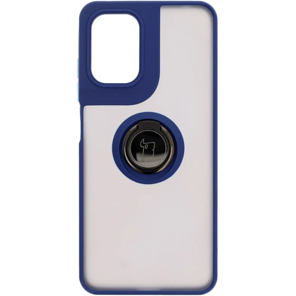 Etui z uchwytem na palec Bizon Case Hybrid Ring do Motorola Moto G05 / E15 przydymione z granatową ramką