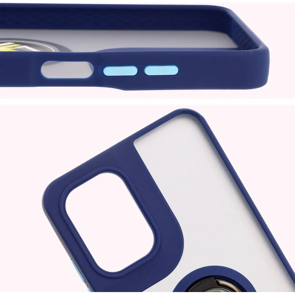 Etui z uchwytem na palec Bizon Case Hybrid Ring do Motorola Moto G05 / E15 przydymione z granatową ramką