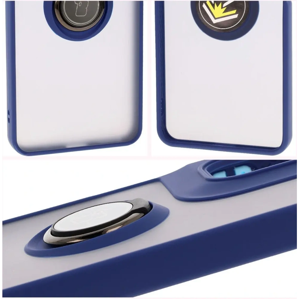 Etui z uchwytem na palec Bizon Case Hybrid Ring do Motorola Moto G05 / E15 przydymione z granatową ramką