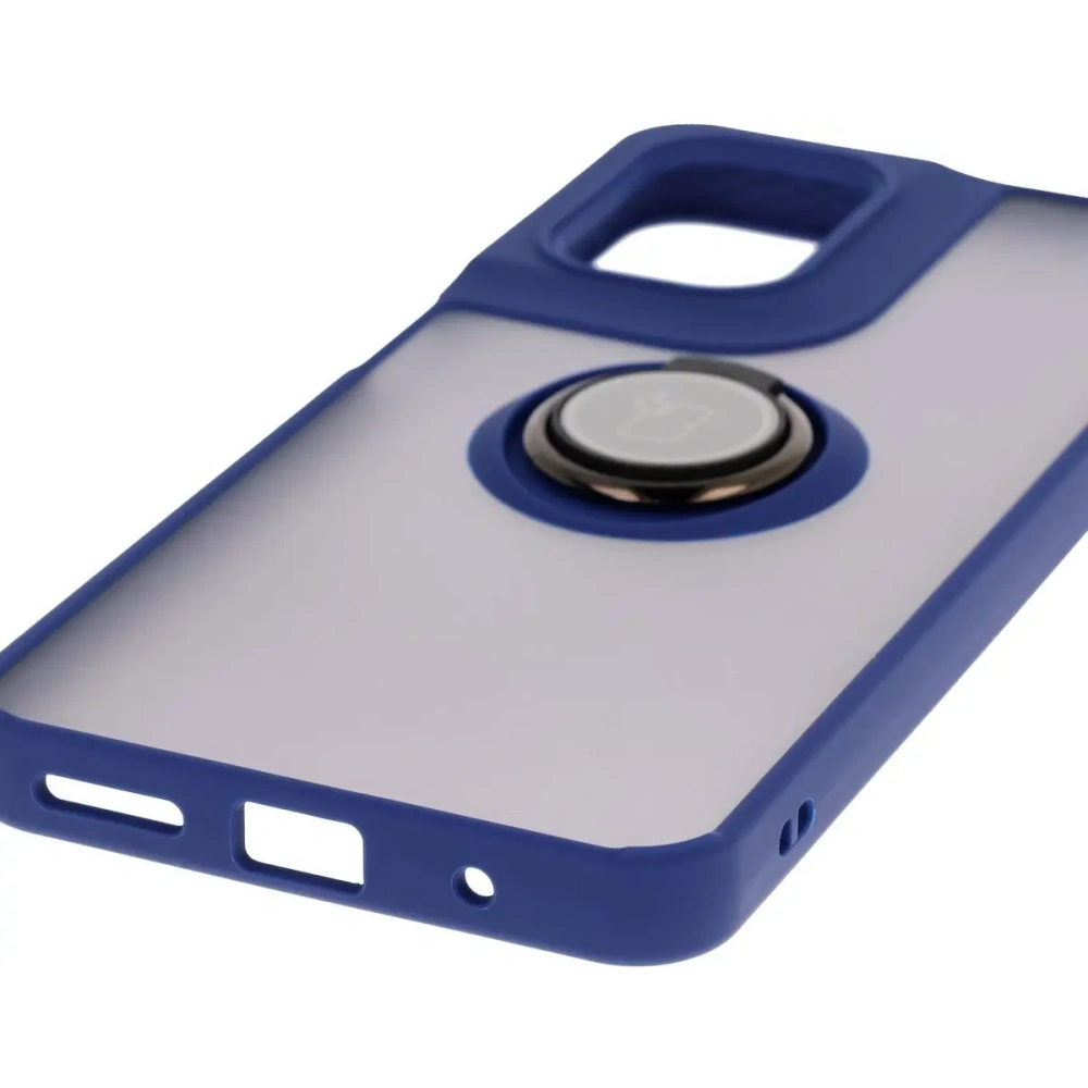 Etui z uchwytem na palec Bizon Case Hybrid Ring do Motorola Moto G05 / E15 przydymione z granatową ramką