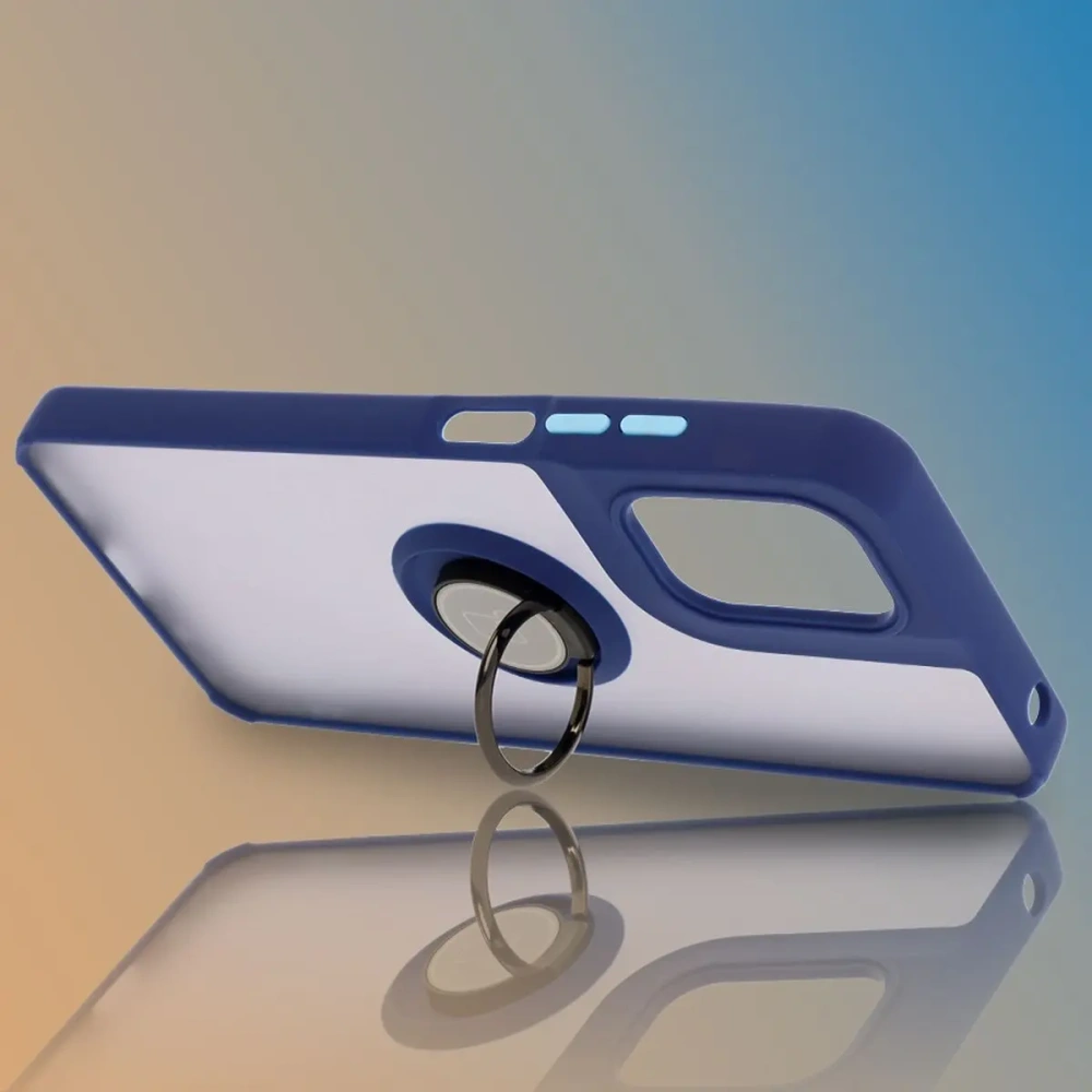 Etui z uchwytem na palec Bizon Case Hybrid Ring do Motorola Moto G05 / E15 przydymione z granatową ramką