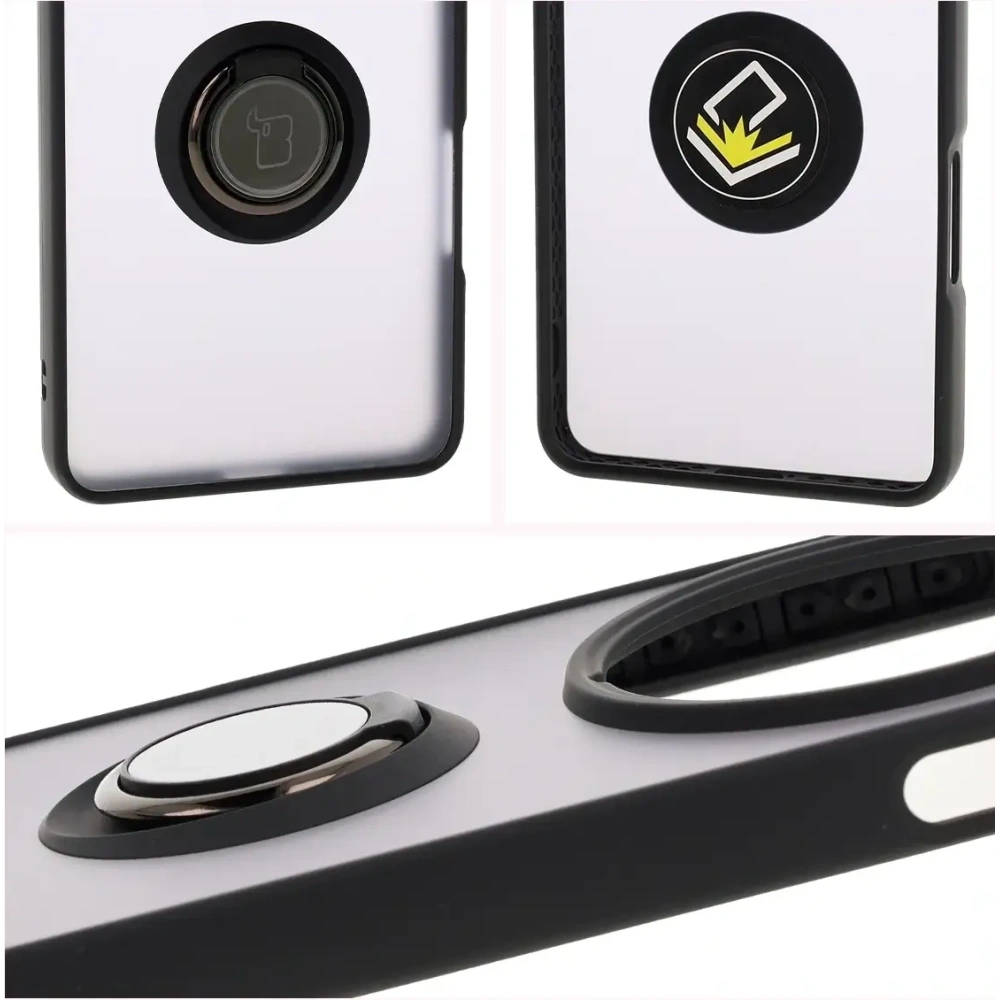 Etui z uchwytem na palec Bizon Case Hybrid Ring do Oppo Find X8 Pro przydymione z czarną ramką