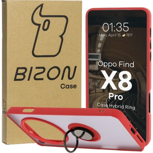 Kup Etui z uchwytem na palec Bizon Case Hybrid Ring do Oppo Find X8 Pro przydymione z czerwoną ramką - BIZ8887 - {ean13} - Sklep Home Screen