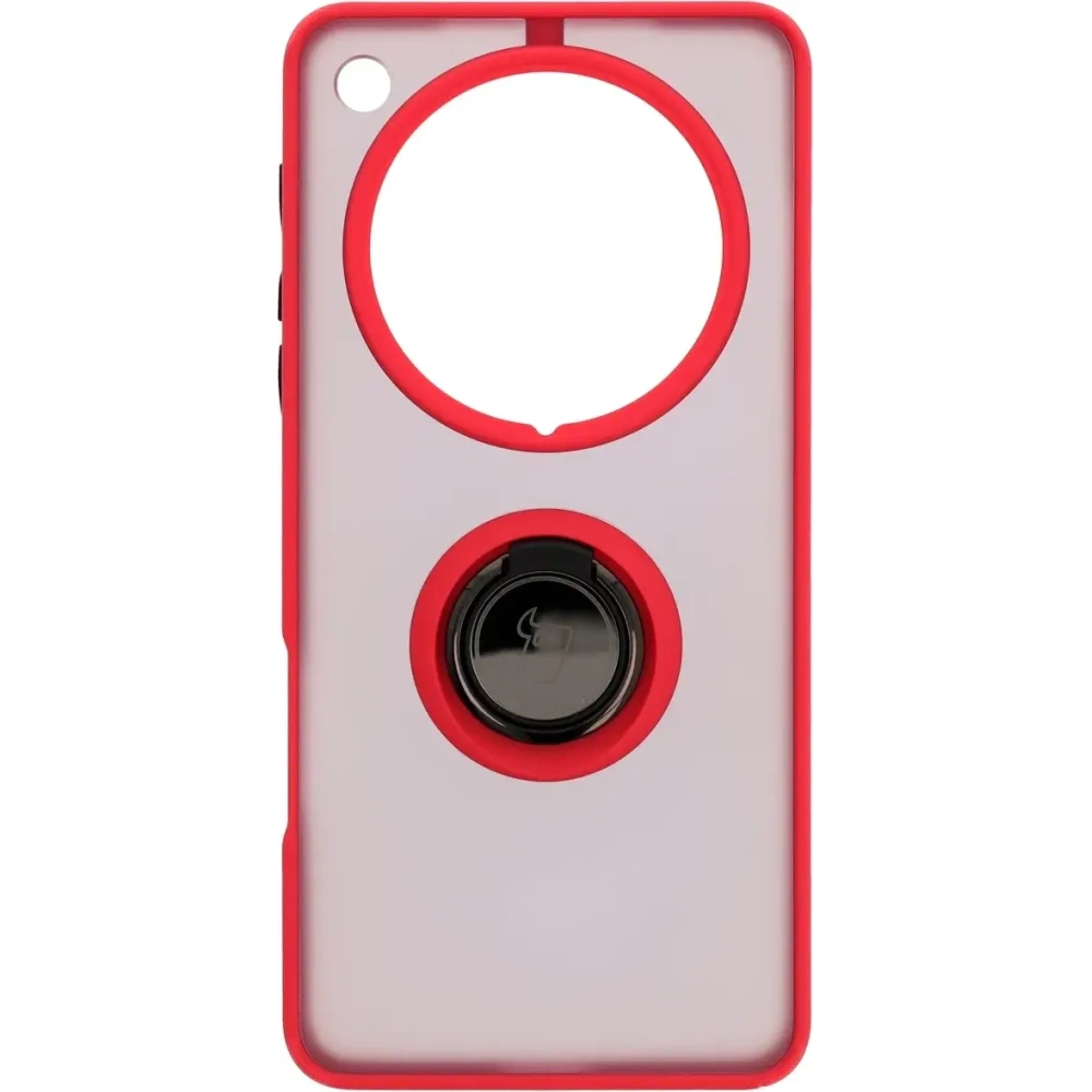 Etui z uchwytem na palec Bizon Case Hybrid Ring do Oppo Find X8 Pro przydymione z czerwoną ramką