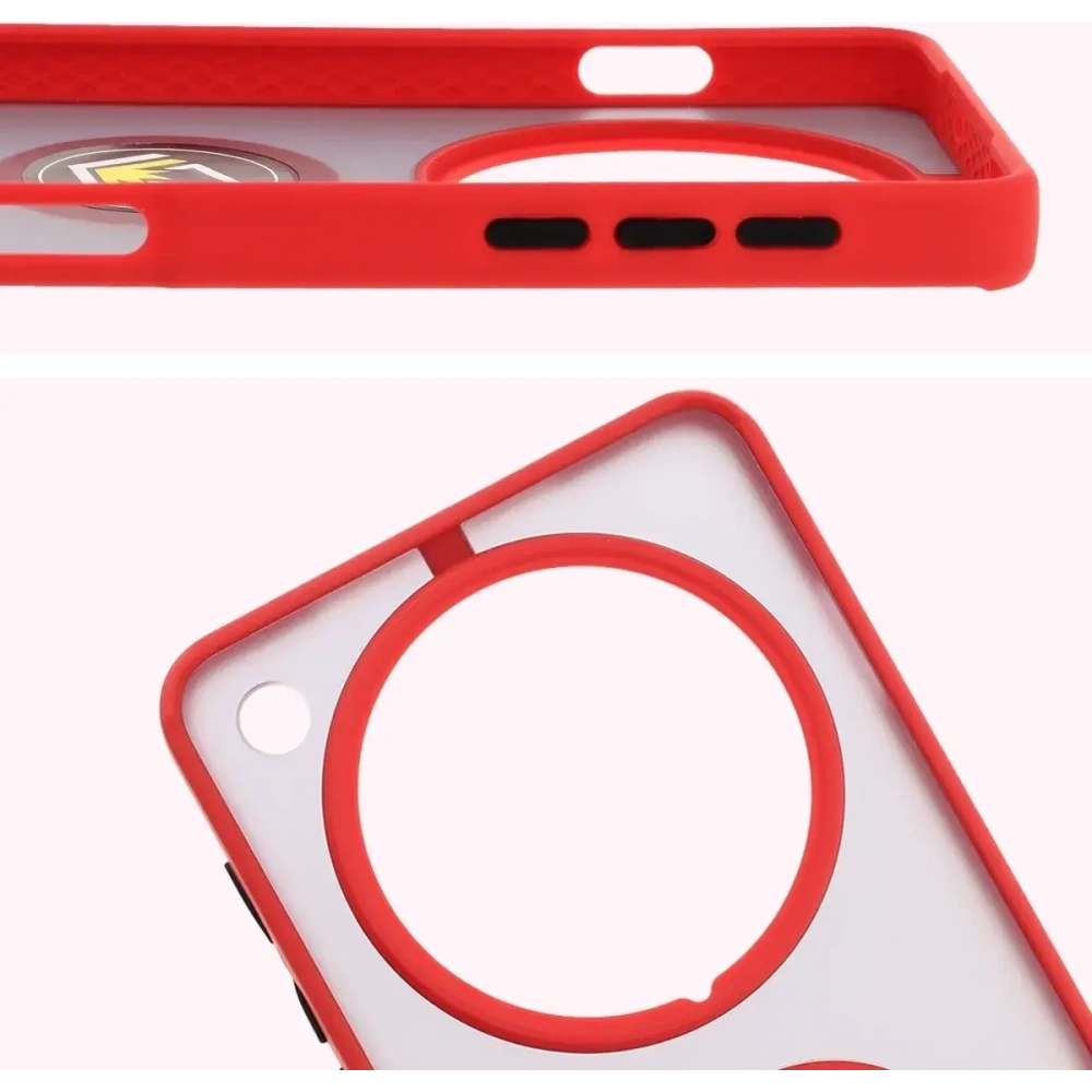 Etui z uchwytem na palec Bizon Case Hybrid Ring do Oppo Find X8 Pro przydymione z czerwoną ramką