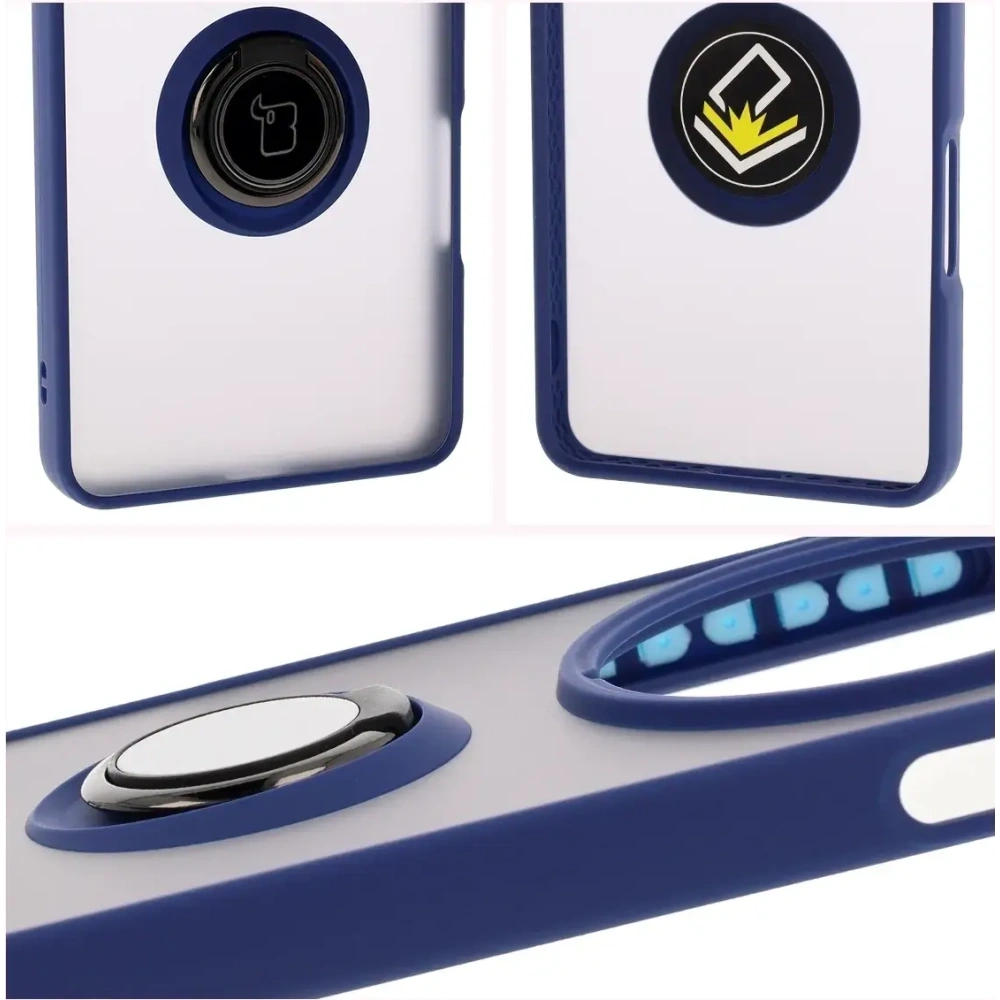 Etui z uchwytem na palec Bizon Case Hybrid Ring do Oppo Find X8 Pro przydymione z granatową ramką