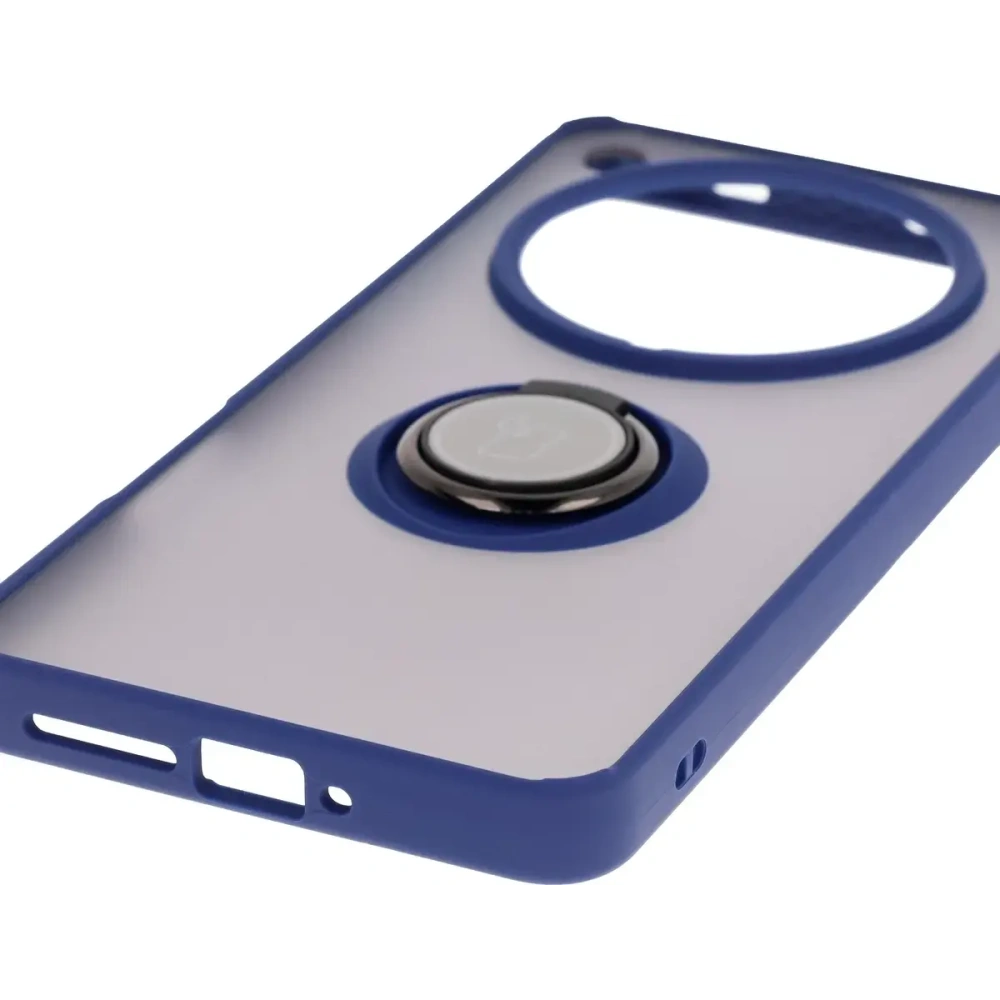 Etui z uchwytem na palec Bizon Case Hybrid Ring do Oppo Find X8 Pro przydymione z granatową ramką