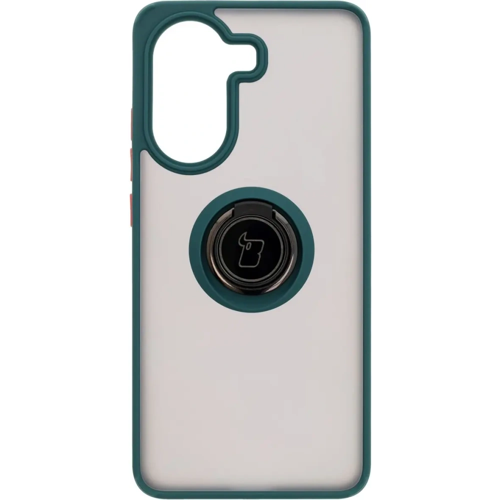 Etui z uchwytem na palec Bizon Case Hybrid Ring do Xiaomi Poco X7 Pro przydymione z ciemnozieloną ramką