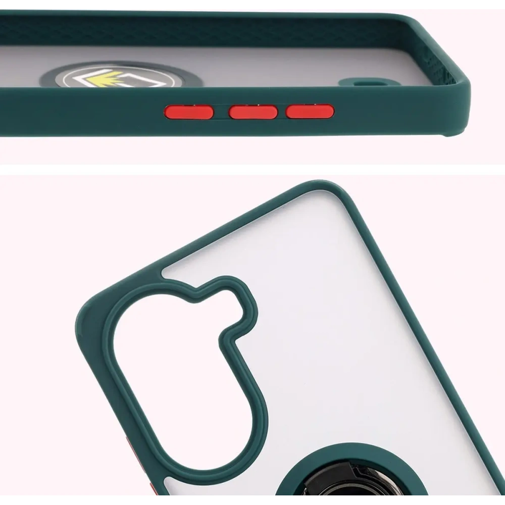 Etui z uchwytem na palec Bizon Case Hybrid Ring do Xiaomi Poco X7 Pro przydymione z ciemnozieloną ramką