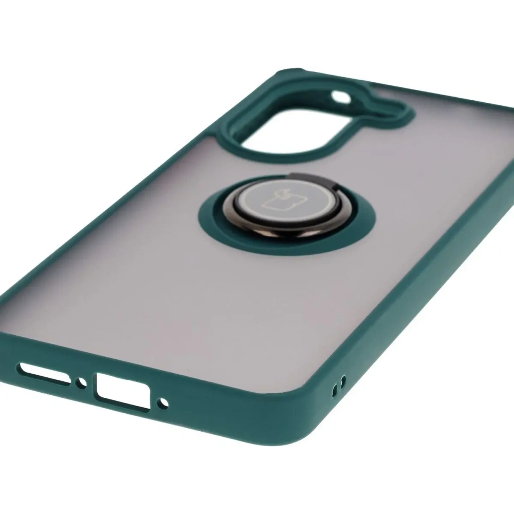 Etui z uchwytem na palec Bizon Case Hybrid Ring do Xiaomi Poco X7 Pro przydymione z ciemnozieloną ramką