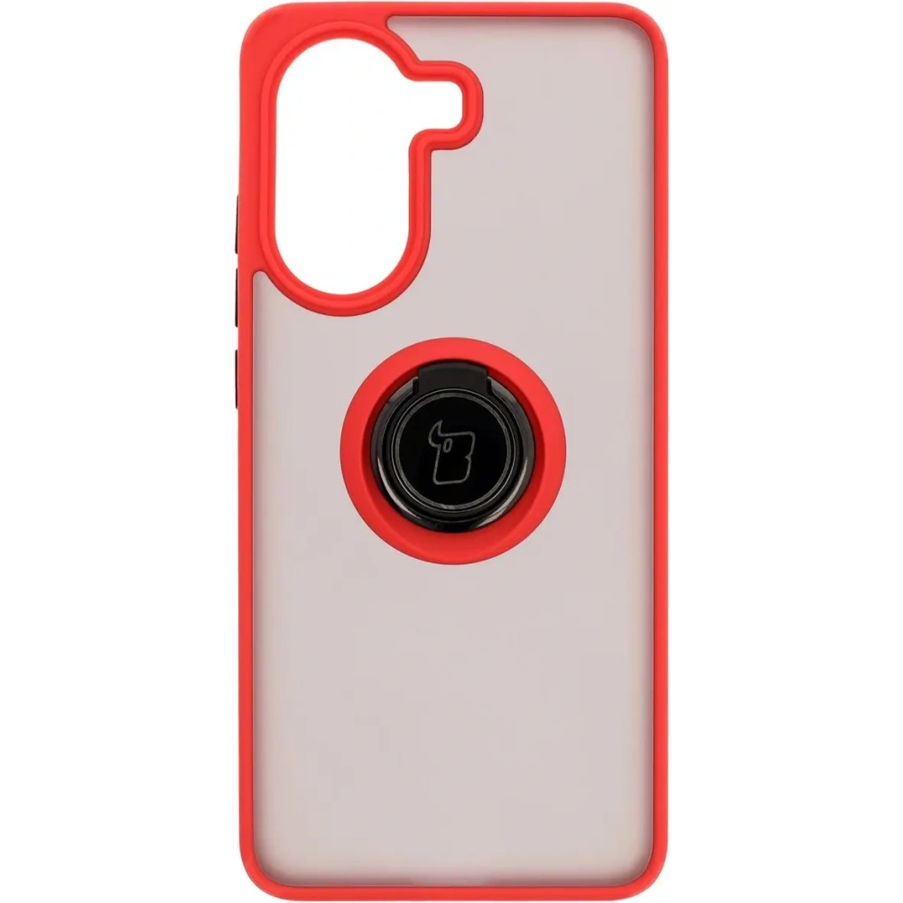 Etui z uchwytem na palec Bizon Case Hybrid Ring do Xiaomi Poco X7 Pro przydymione z czerwoną ramką