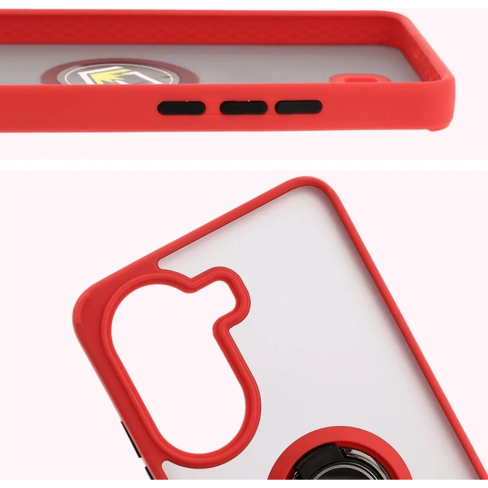 Etui z uchwytem na palec Bizon Case Hybrid Ring do Xiaomi Poco X7 Pro przydymione z czerwoną ramką