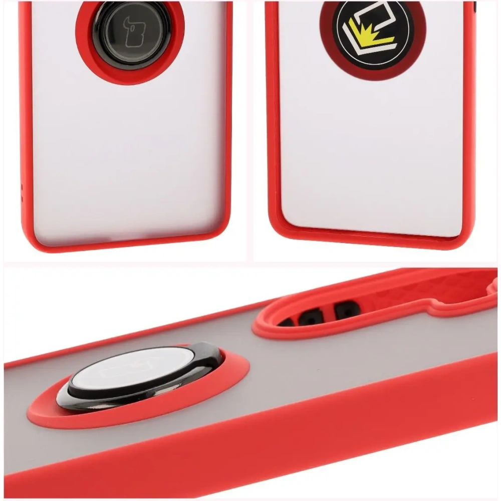 Etui z uchwytem na palec Bizon Case Hybrid Ring do Xiaomi Poco X7 Pro przydymione z czerwoną ramką