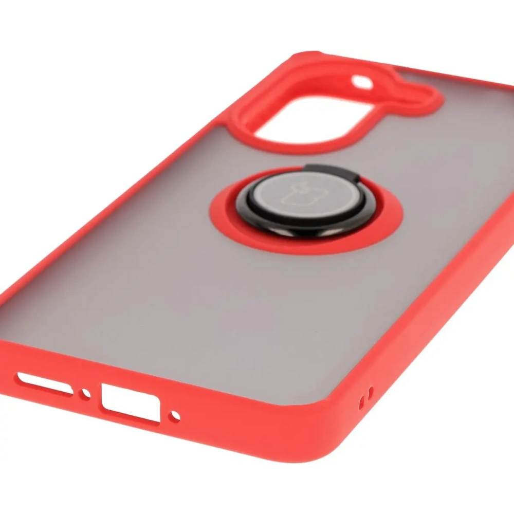 Etui z uchwytem na palec Bizon Case Hybrid Ring do Xiaomi Poco X7 Pro przydymione z czerwoną ramką